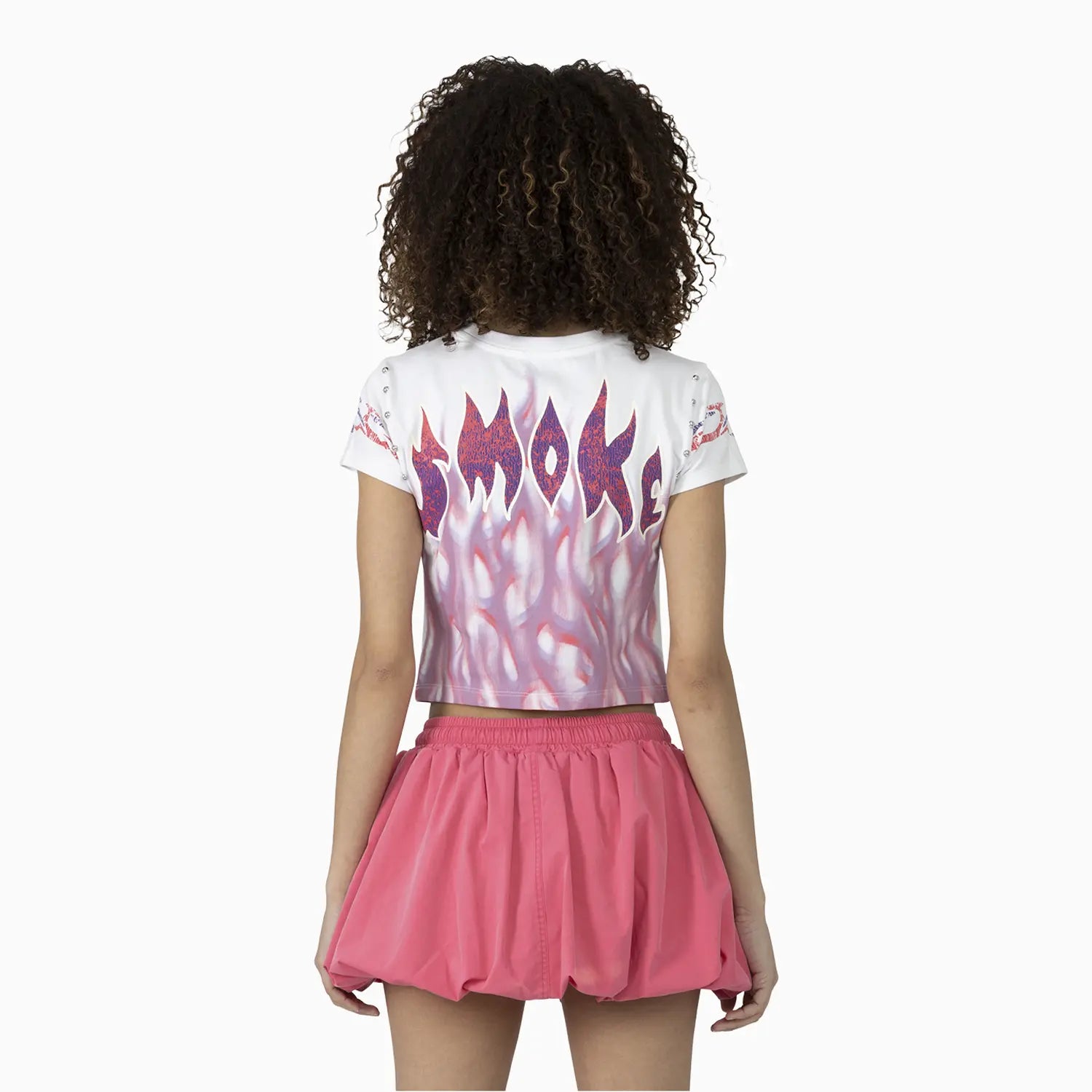 Women's Fitted Rhinestone Cropped T-Shirt and Skirt Outfit