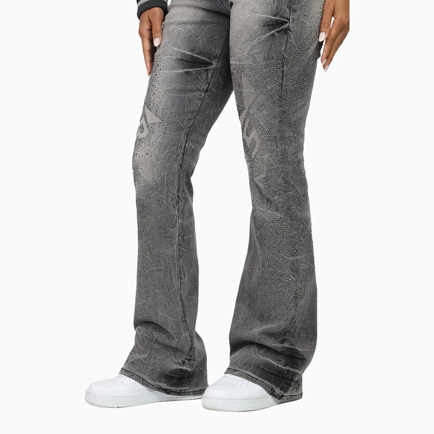 Women's High Rise Rhinestone Stack Jean Pant