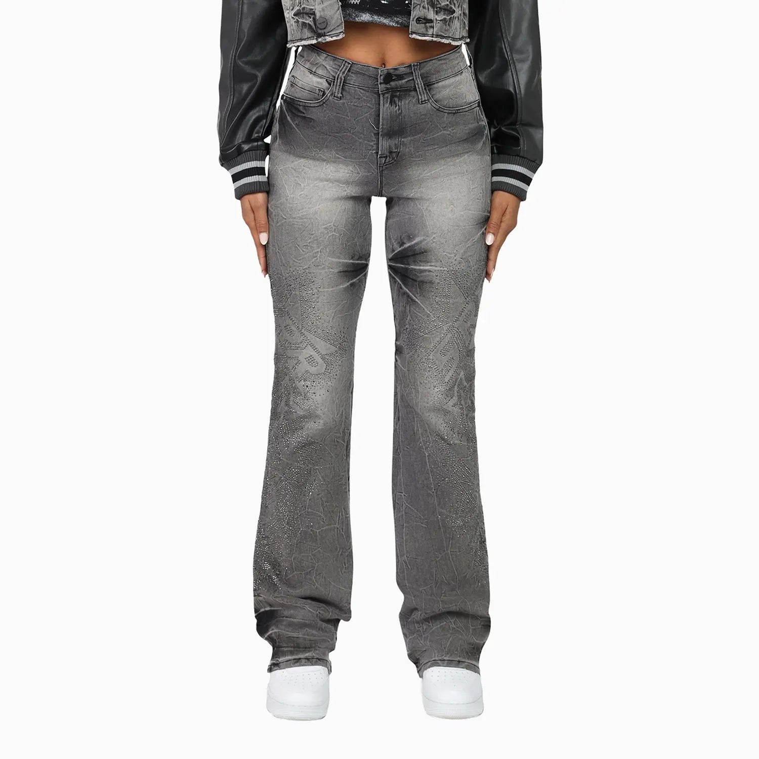 Women's High Rise Rhinestone Stack Jean Pant