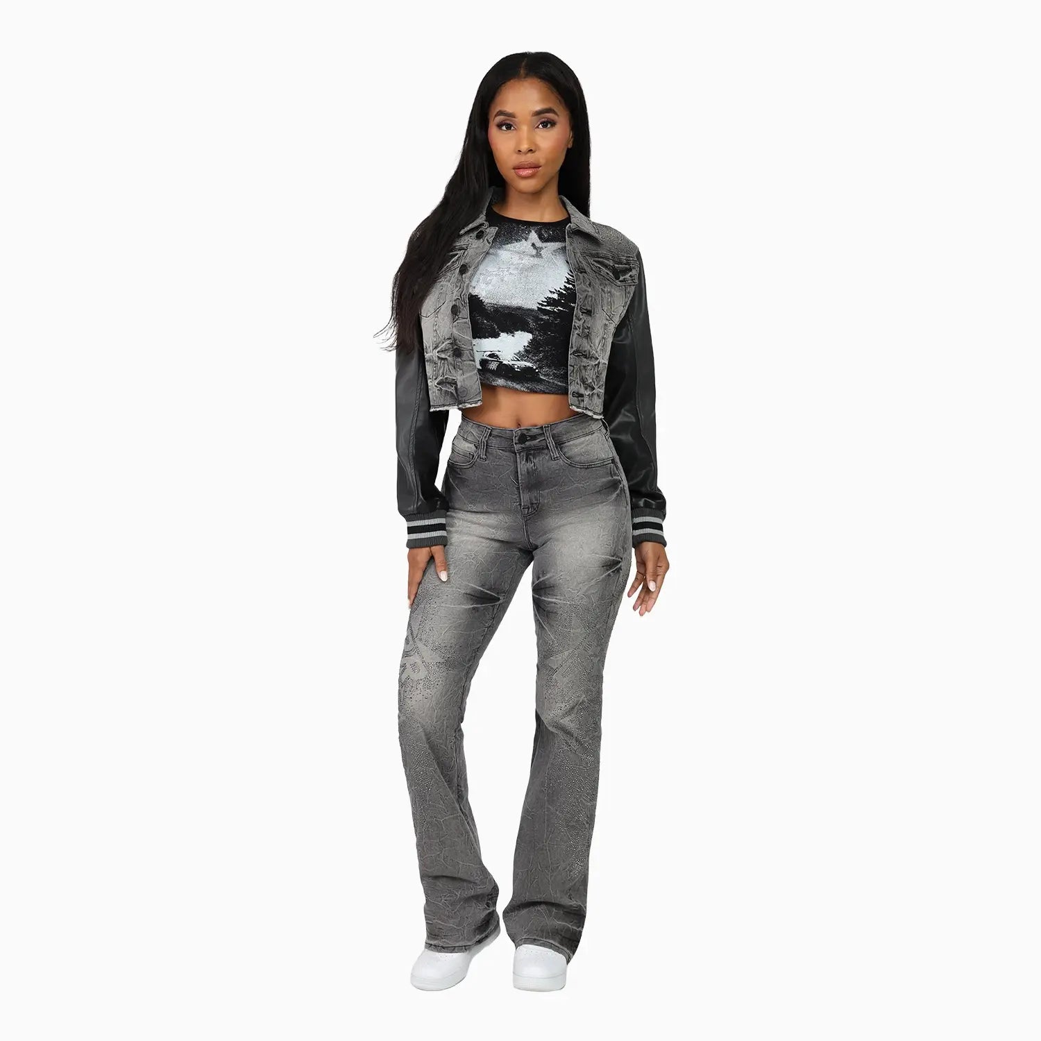 Women's High Rise Rhinestone Stack Jean Pant