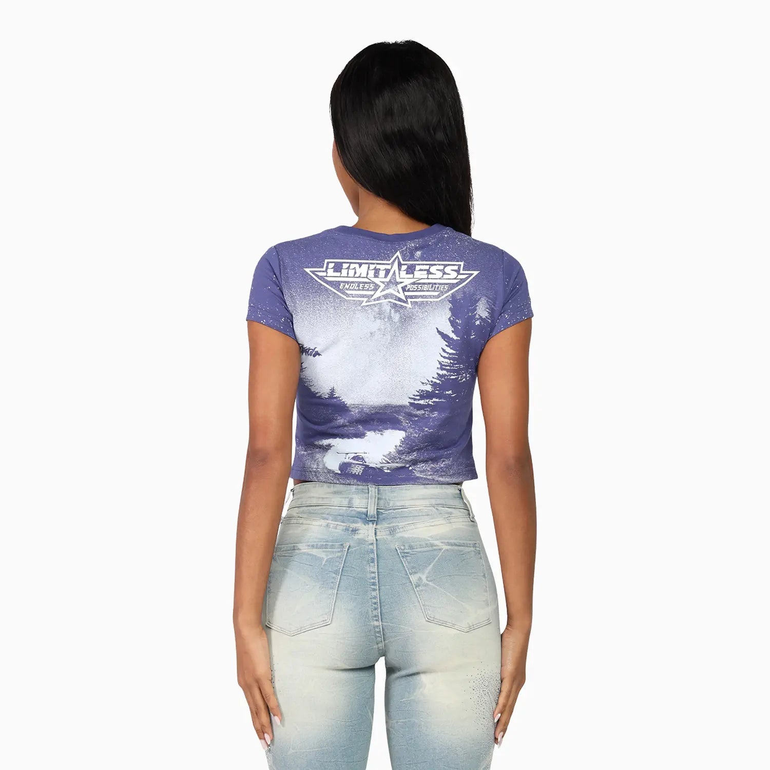 Women's Rhinestone Crop Top and Stack Jean Pant Outfit