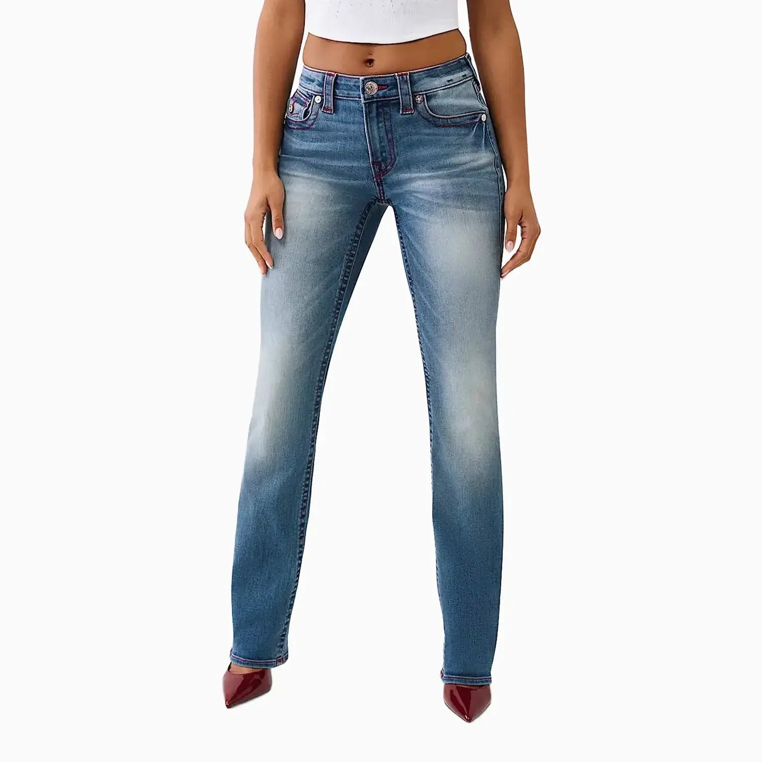 Women's Billie Mid Rise Flap Straight Jean Pant